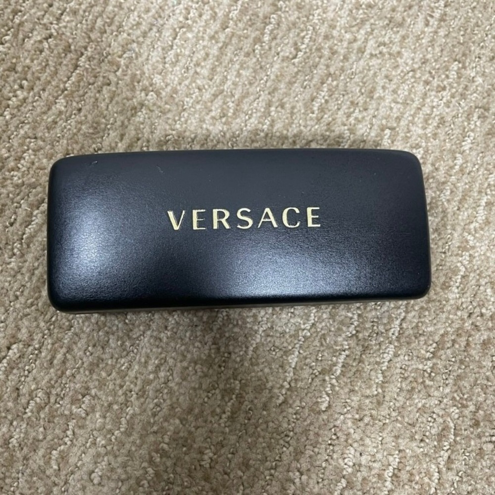 Versace Eyeglass Case Unisex OS Black Good Hard Shell Gold Logo Luxury Accessory